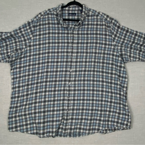 John Ashford Flannel Shirt Mens 4XLT Blue Black Plaid Cotton Button Down - Picture 2 of 9